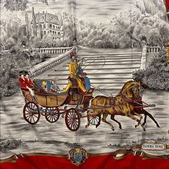 NORMA DORI Horse and Carriage Silk Scarf- 31.5” x 30.5” - Picture 2 of 4